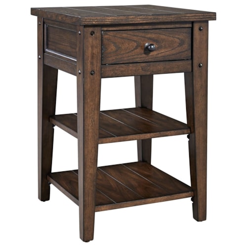 Rustic Single Drawer Chair Side Table with Lower Shelves