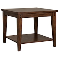 Casual Square Lamp Table with Open Shelf - Rustic Brown Oak