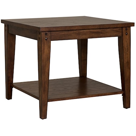 Casual Square Lamp Table with Open Shelf - Rustic Brown Oak