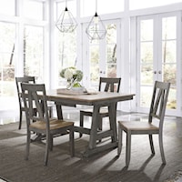 Transitional Two-Toned 5-Piece Trestle Table Set