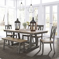 Transitional Two-Toned 6-Piece Trestle Table Set