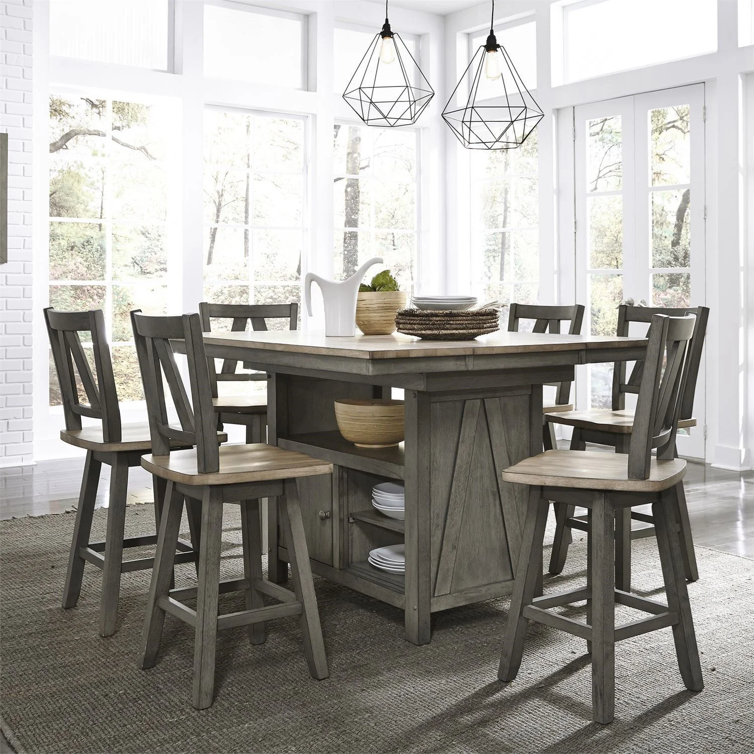 Liberty Furniture 7 Piece Gathering Table Set, Gray, image size:1500x1500