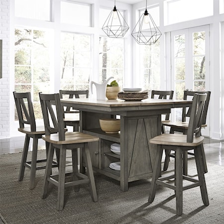 Transitional Two-Toned 7-Piece Gathering Table Set