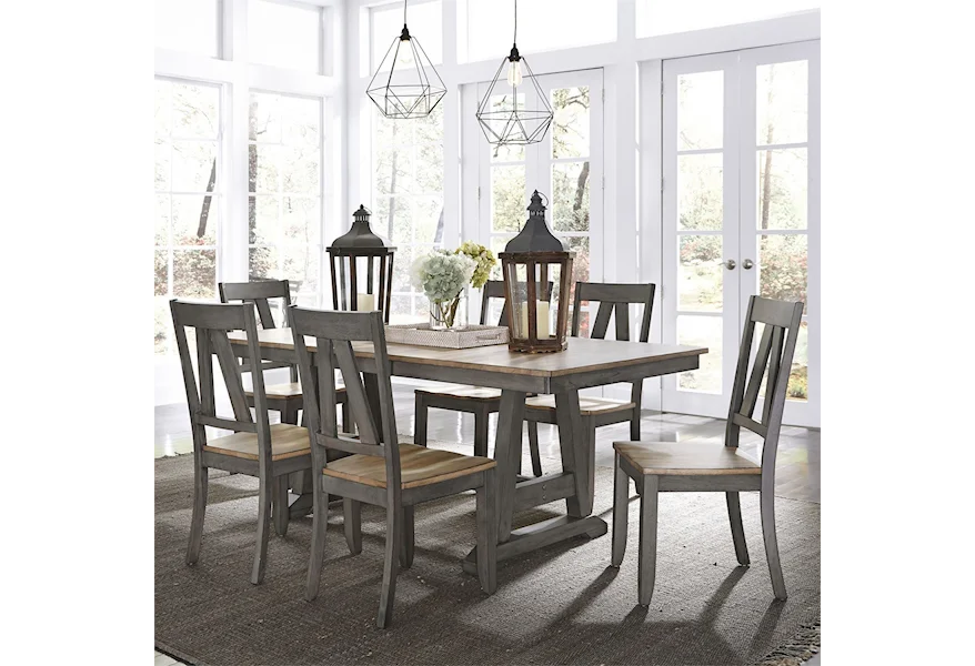 Lindsey Farm 7-Piece Trestle Table Set by Liberty Furniture at Zak's Home