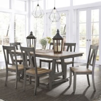 Transitional Two-Toned 7-Piece Trestle Table Set