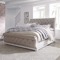 Traditional California King Upholstered Sleigh Bed with Button Tufted Headboard