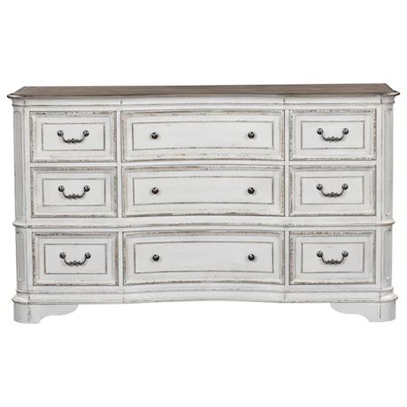 Relaxed Vintage 9-Drawer Dresser with Felt Lined Top Drawers