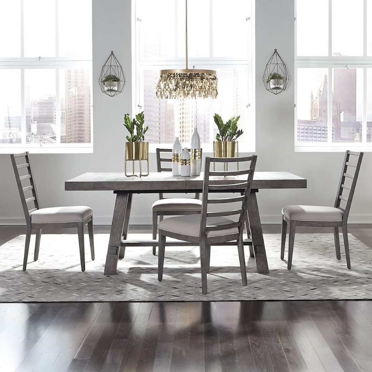 Liberty Furniture Modern Farmhouse 5-Piece Trestle Table and Chair Set