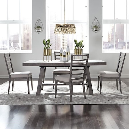 Contemporary 5-Piece Trestle Table and Chair Set
