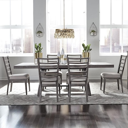 Contemporary 7-Piece Trestle Table and Chair Set