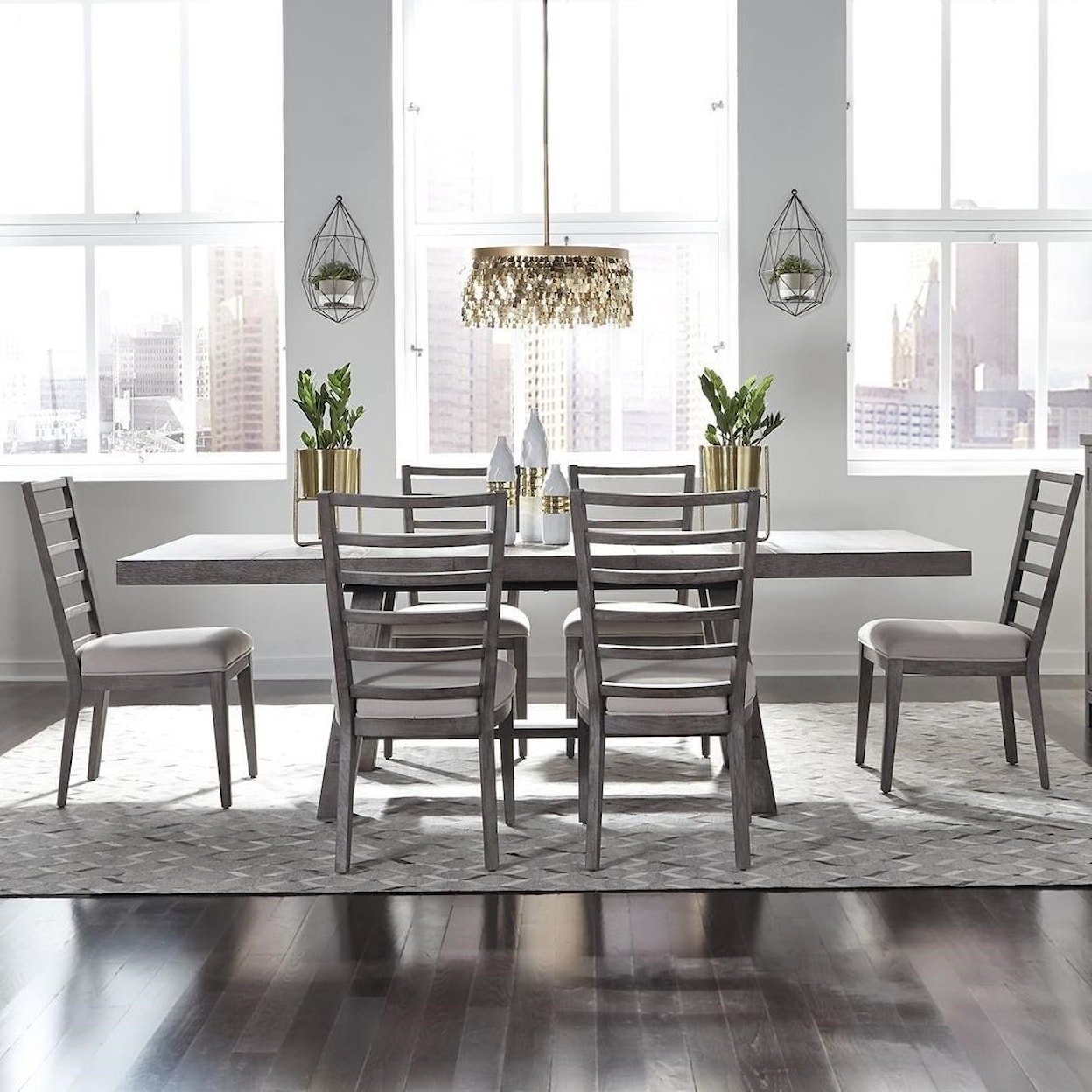 Liberty Furniture Modern Farmhouse 7-Piece Trestle Table and Chair Set