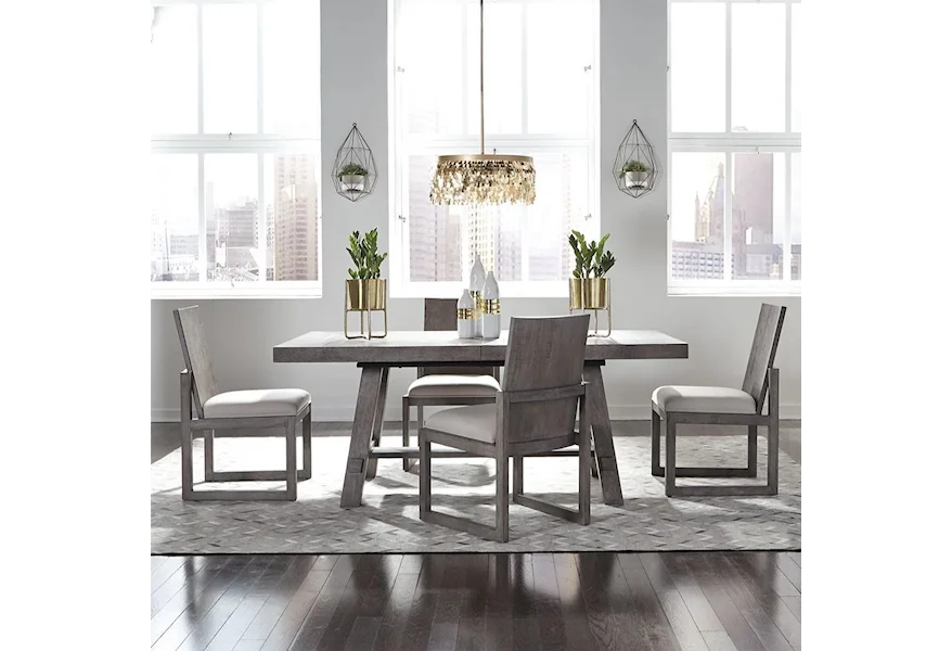 Modern Farmhouse 5-Piece Trestle Table and Chair Set by Liberty Furniture at Sheely's Furniture & Appliance