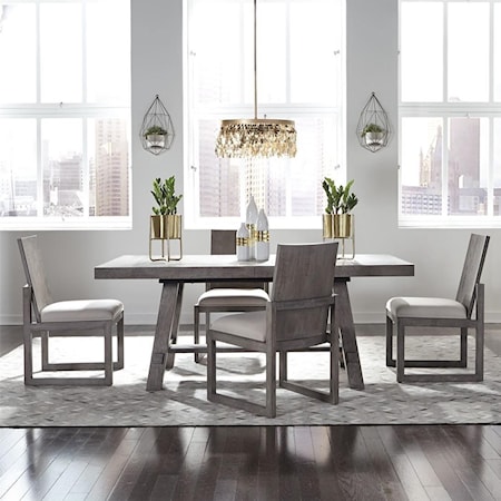 Contemporary 5-Piece Trestle Table Set