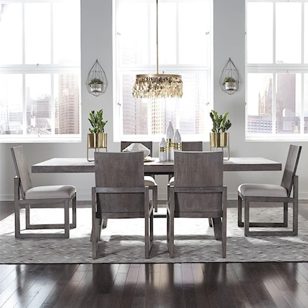 Contemporary 7-Piece Trestle Table and Chair Set