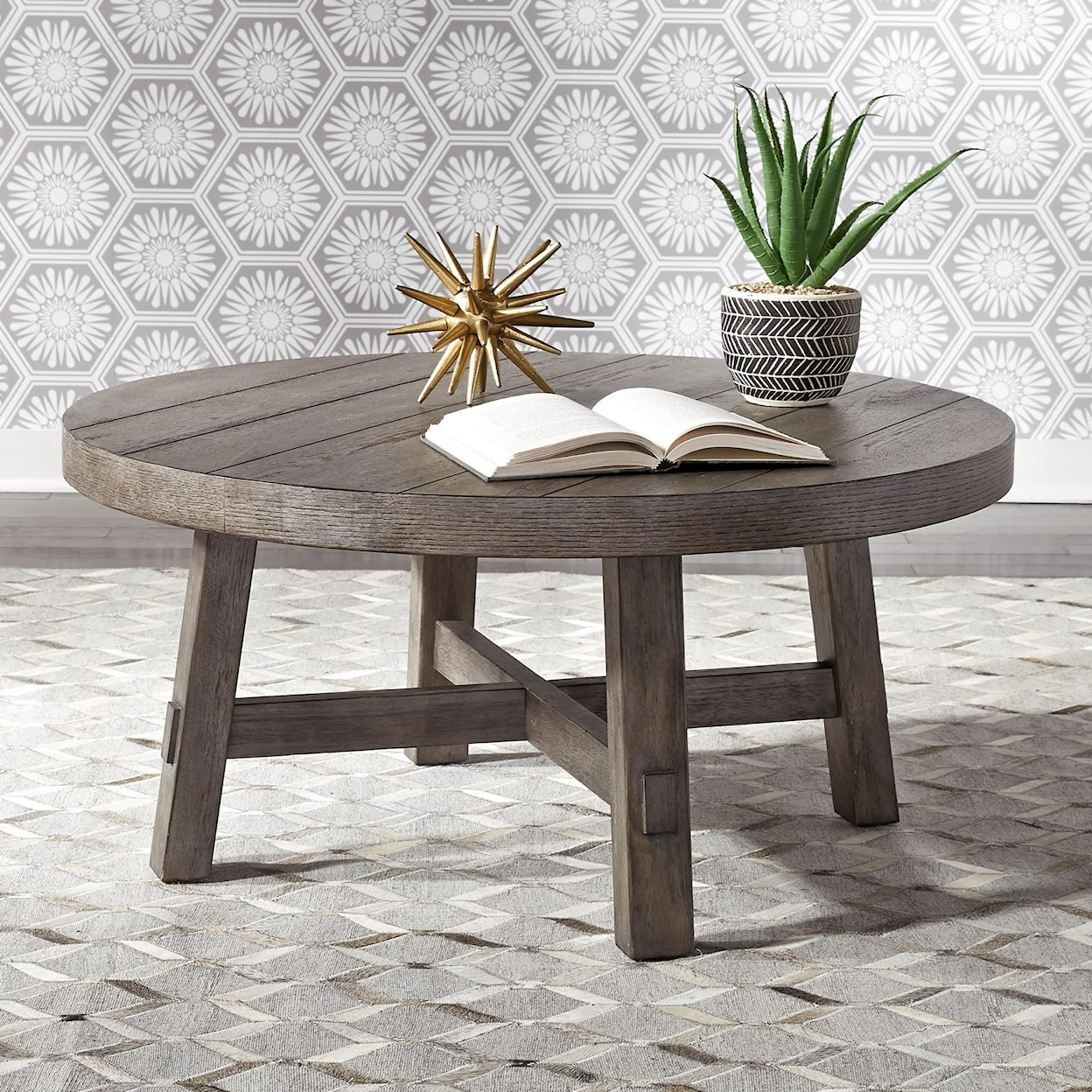 Liberty Furniture Modern Farmhouse Splay Leg Round Cocktail Table