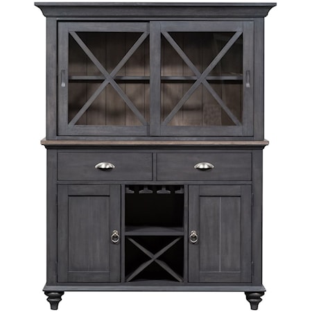 Modern Farmhouse Buffet & Hutch Set with Wine Bottle Storage