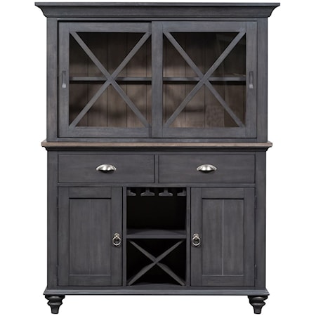 Cottage Style Hutch and Buffet with Touch Lighting