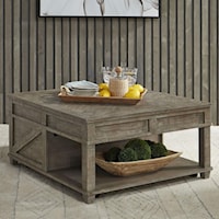 Rustic Square Lift Top Cocktail Table with Shelf