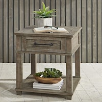 Rustic Rectangular End Table with Drawer and Shelf