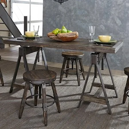 Industrial Adjustable Height Rectangular Table with Sawhorse Pedestals