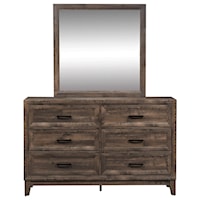 Casual Dresser and Mirror Set with Antique Brass Handles