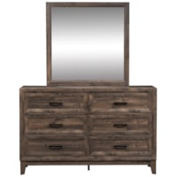 Casual Dresser and Mirror Set with Antique Brass Handles