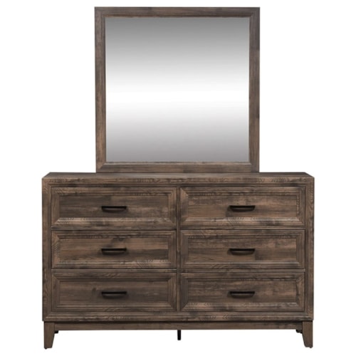 Casual Dresser and Mirror Set with Antique Brass Handles
