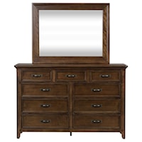 Traditional 9 Drawer Dresser and Mirror Set