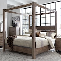 Contemporary Queen Canopy Bed with Metal Strip Accents