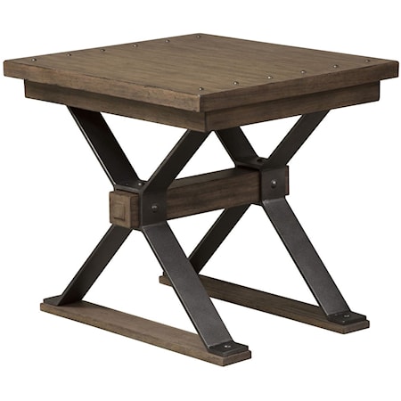 Rustic Industrial End Table with Nail Head Accents