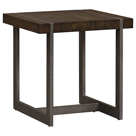 Contemporary Square End Table with Metal Base