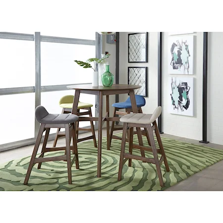Mid-Century Modern 5-Piece Gathering Table Set with Upholstered Seating