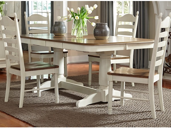 5 Piece Double Pedestal Table & Chair Set