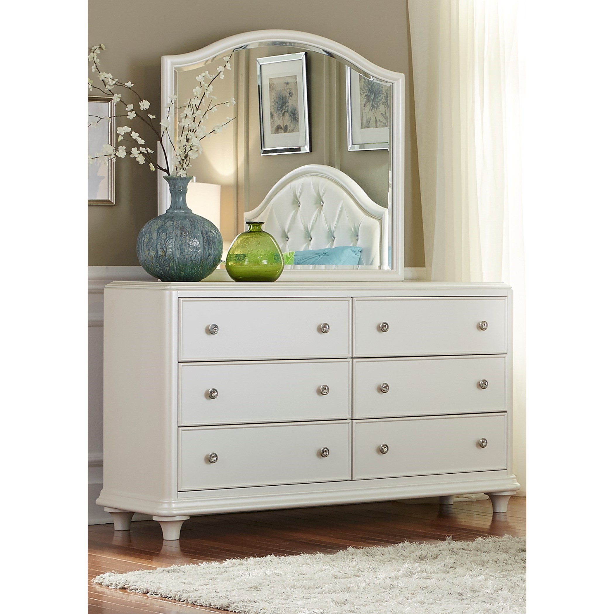 Modern glam top 6 drawer dresser