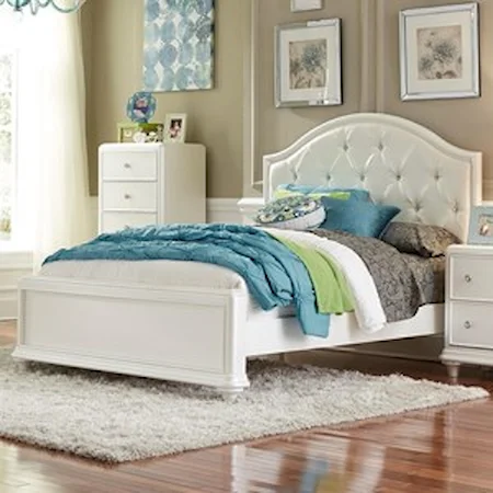 Glam Full Panel Bed with Upholstered Headboard