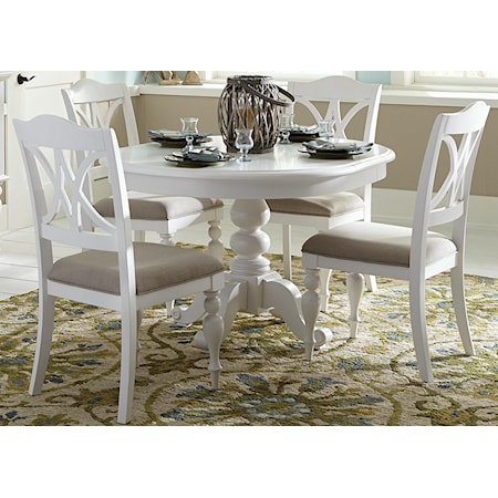5-Piece Round Table Set with Turned Legs