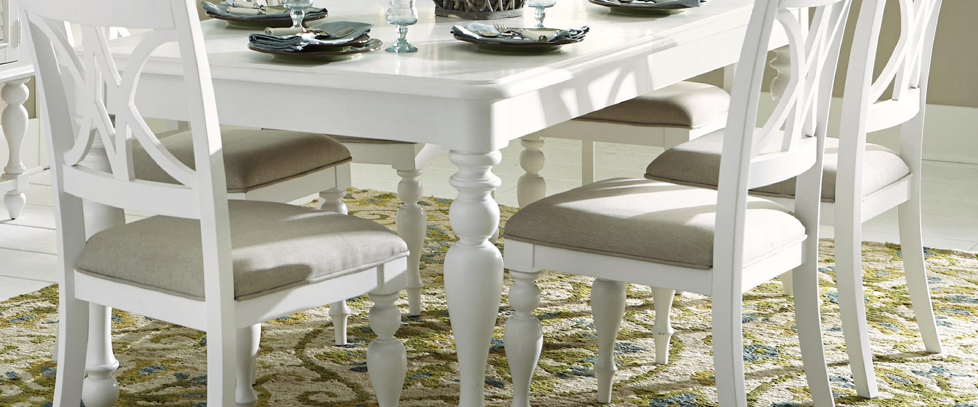 7 Piece Rectangular Table Set with Turned Legs
