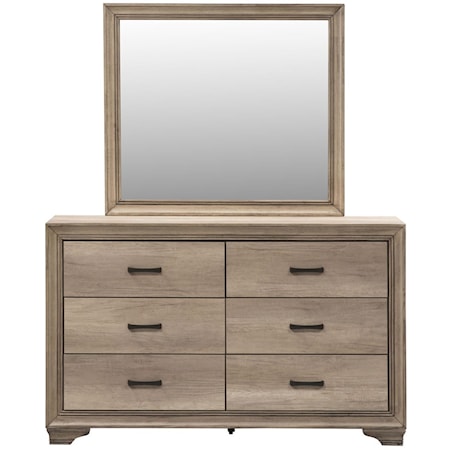 Farmhouse 6-Drawer Dresser with Landscape Mirror