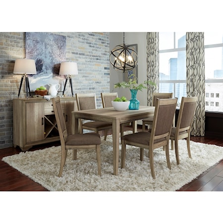 7 Piece Rectangular Table Set w/ Upholstered Chairs