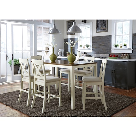Transitional 7-Piece Counter-Height Gathering Table Dining Set