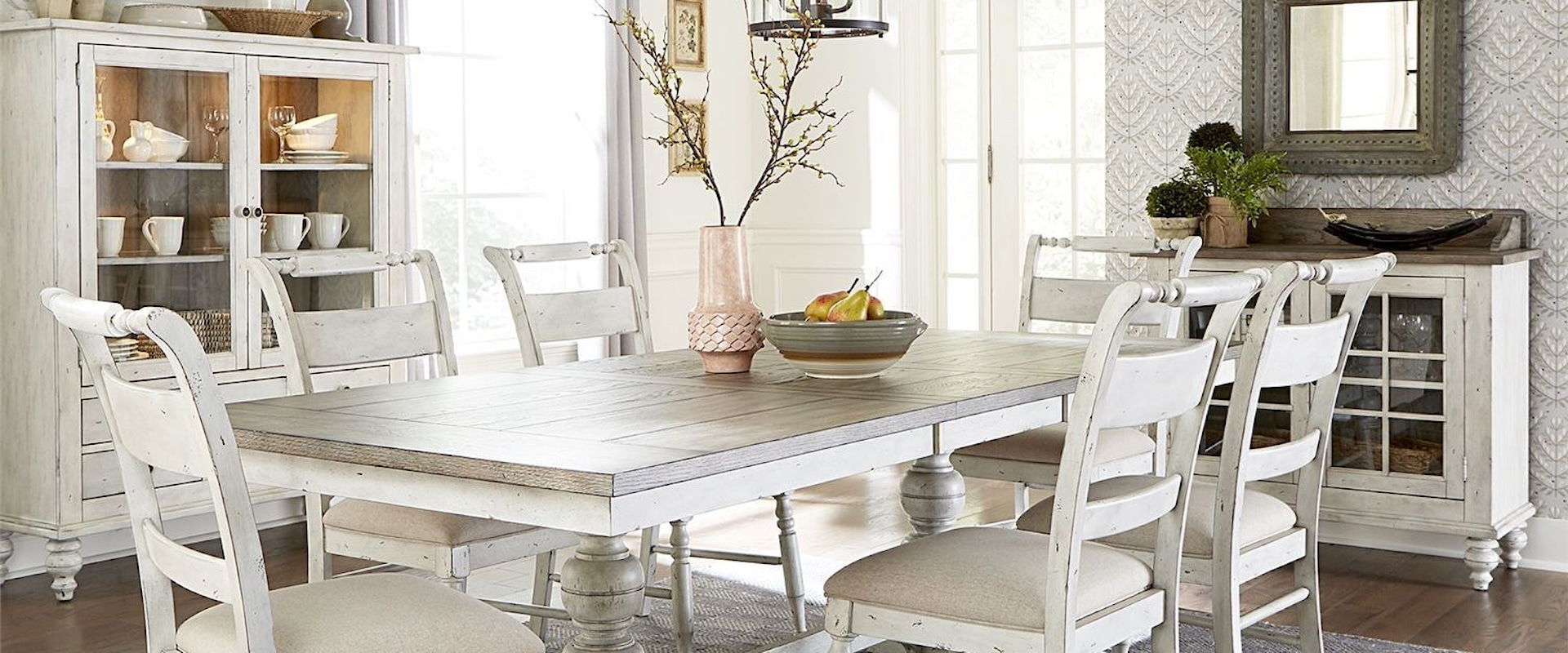 7 Piece Trestle Dining Room Table Set