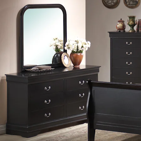 Traditional Louis Phillippe 6 Drawer Dresser and Mirror