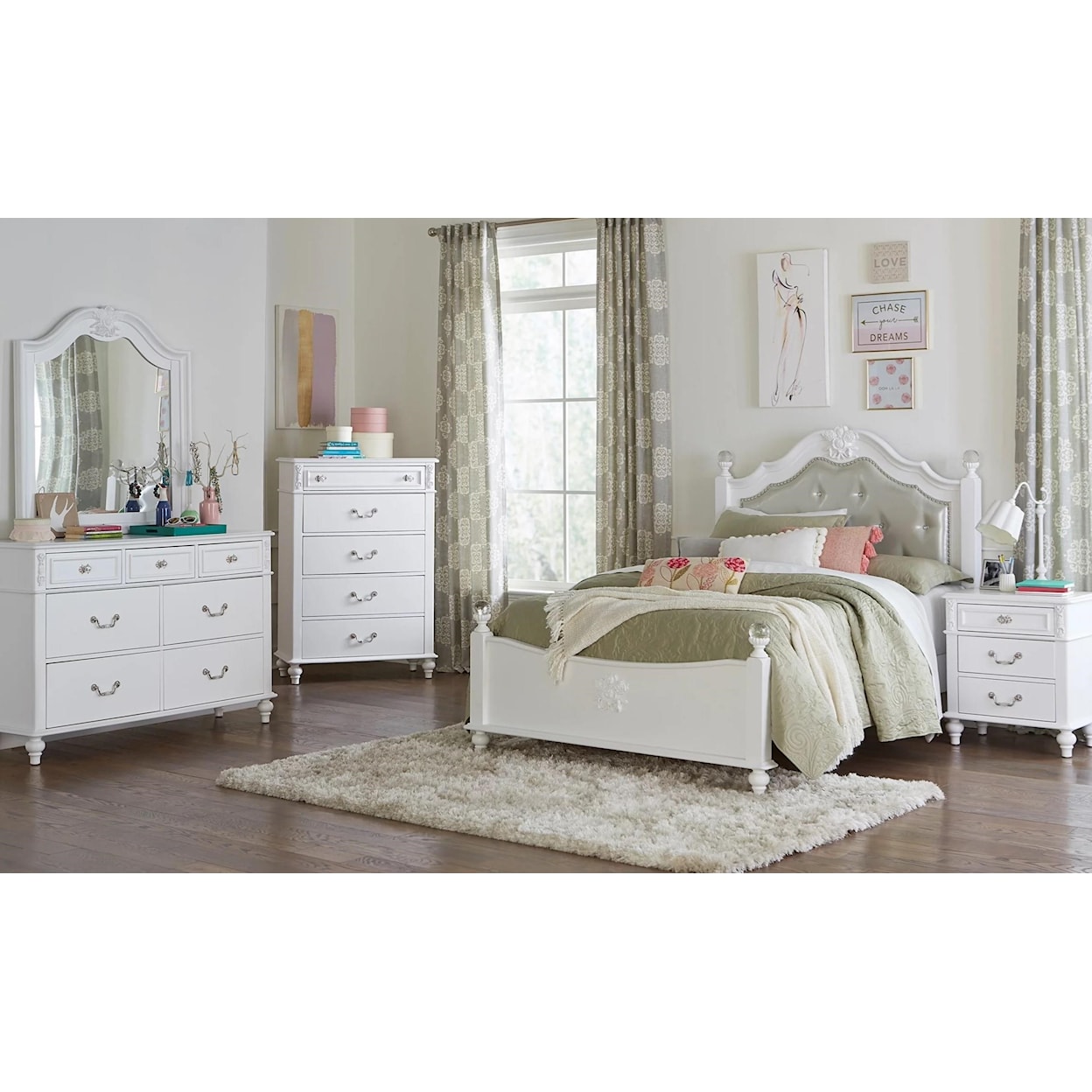 Lifestyle Miranda C8449A-TW-5PC Dresser, Mirror and Complete 3 Pc Twin ...