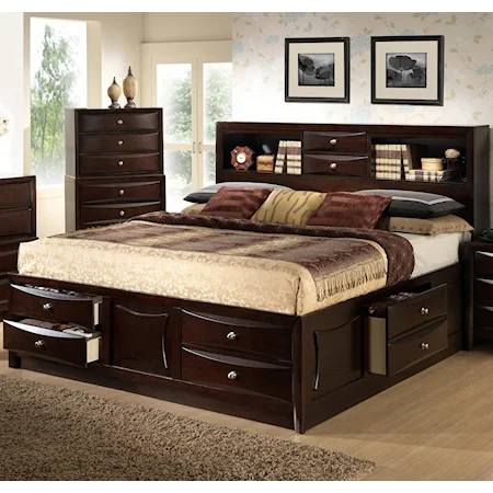 Queen Storage Bed w/ Bookcase Headboard