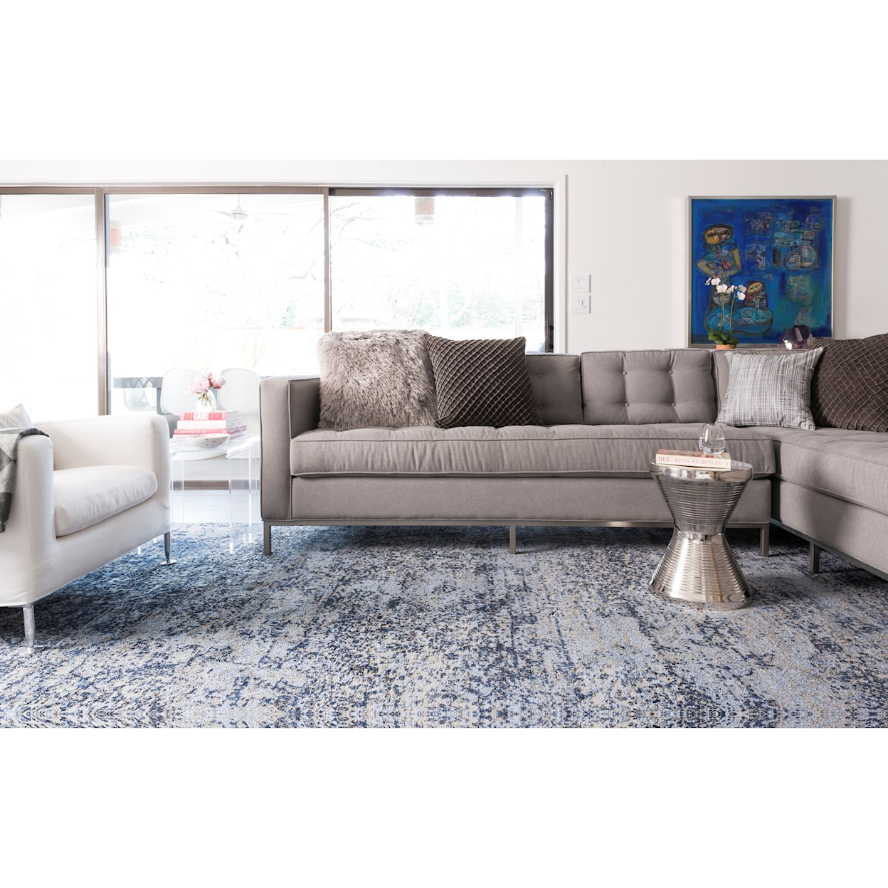 Reeds Rugs Viera 1'6" x 1'6"  Lt. Blue / Grey Rug