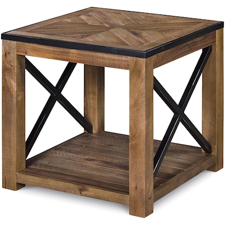 Rustic Industrial Rectangular End Table with One Shelf
