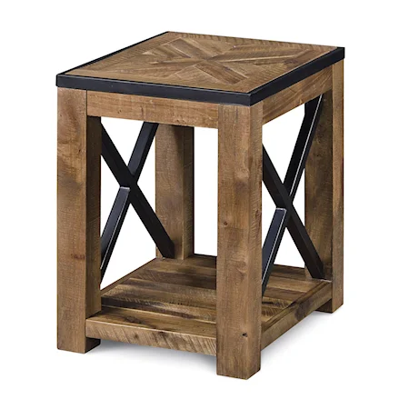 Rustic Industrial Chairside End Table with Square Block Legs