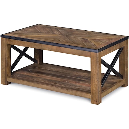 Rustic Industrial Small Rectangular Cocktail Table with Casters