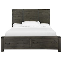 Transitional California King Panel Bed with Footboard Storage