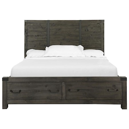 Transitional California King Panel Bed with Footboard Storage